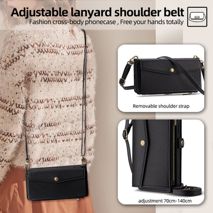 Crossbody Wallet Case for Galaxy S25 Edge S24 FE, 5-Card Holder Magnetic Snap Strap Zipper Pocket Phone Cover - Llckdgngs Series