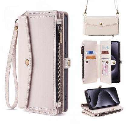 Crossbody Wallet Case for Galaxy S25 Edge S24 FE, 5-Card Holder Magnetic Snap Strap Zipper Pocket Phone Cover - Llckdgngs Series