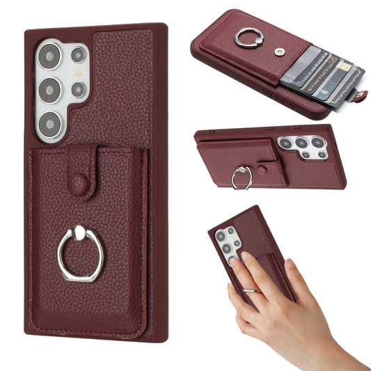 For Galaxy S25 Edge S24 Case Wallet with Credit Card Holder, PU Leather Magnetic Clasp Protective Cover - Lzwclkb Series