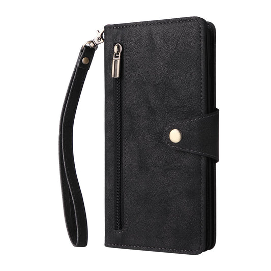 Wallet Case for Galaxy S25 FE S24, PU Leather Flip Shockproof Cover with Strap Zipper Credit Card Slots - Mdkllb Series