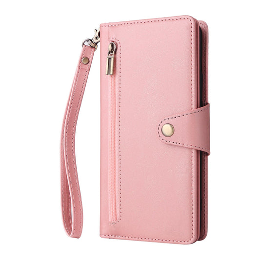 Wallet Case for iPhone 16e 15 Pro Max, PU Leather Flip Shockproof Cover with Strap Zipper Credit Card Slots - Mdkllb Series