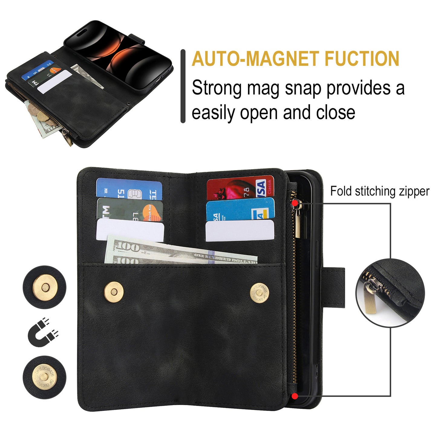 For Google Pixel 10 9 Pro XL Case with RFID Blocking Card Holder Magnetic Flip Zipper Cover - Mhjkqbk Series