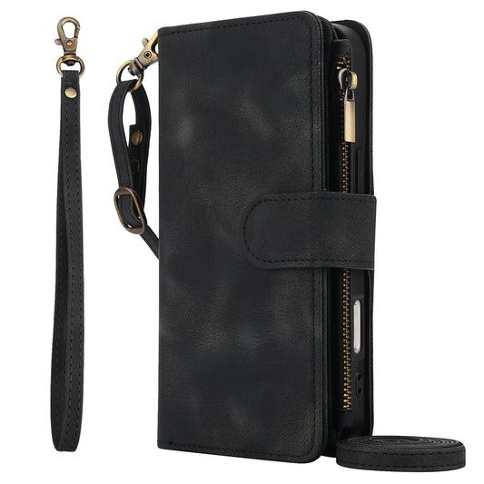 For iPhone 17 16 15 Case with RFID Blocking Card Holder Magnetic Flip Zipper Cover - Mhjkqbk Series