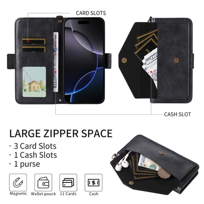 Wallet Case for iPhone 16e 15 Pro Max, PU Leather Flip Cover with Card Slots, Kickstand, Lanyard - Npdkcxkgspt Series