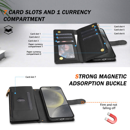 For iPhone 17 16 15 Pro Max Wallet Case, PU Leather Crossbody Phone Cover with Wrist Strap Zipper Card Holder - Pierfbq Series