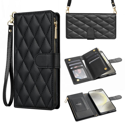 For iPhone 17 16 15 Pro Max Wallet Case, PU Leather Crossbody Phone Cover with Wrist Strap Zipper Card Holder - Pierfbq Series