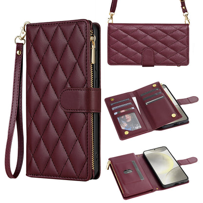 For iPhone 17 16 15 Pro Max Wallet Case, PU Leather Crossbody Phone Cover with Wrist Strap Zipper Card Holder - Pierfbq Series