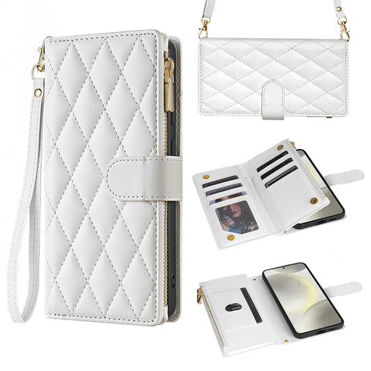 For iPhone 16e 15 Pro Max Wallet Case, PU Leather Crossbody Phone Cover with Wrist Strap Zipper Card Holder - Pierfbq Series