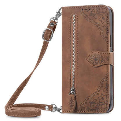 For iPhone 16e 15 Pro Max Crossbody Wallet Case with 6 Card Holder Slots, PU Leather Zipper Pocket Protective Cover - Szypt Series