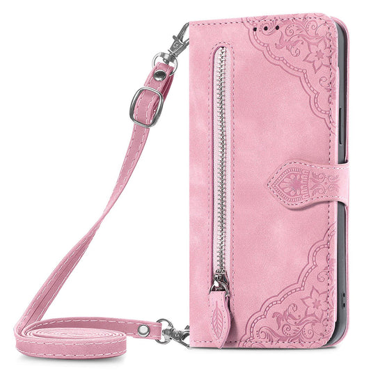 For iPhone 16e 15 Pro Max Crossbody Wallet Case with 6 Card Holder Slots, PU Leather Zipper Pocket Protective Cover - Szypt Series