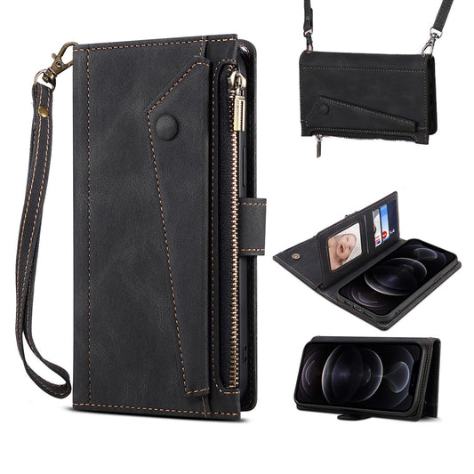 Wallet Case for Galaxy S25 Edge S24 with RFID Blocking Card Holder, PU Leather Magnetic Flip Zipper Phone Cover - Xcrfid Series