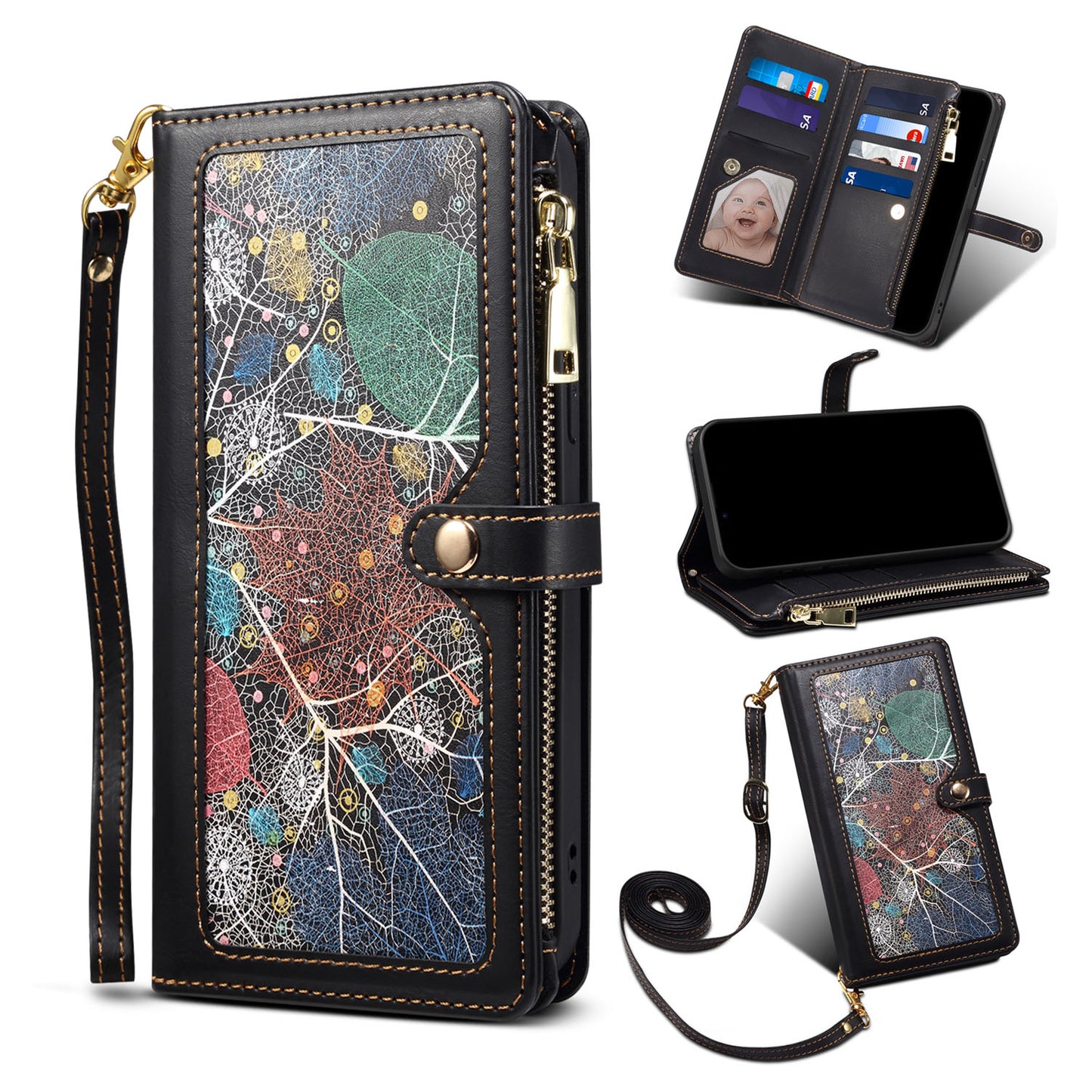 Wallet Case for Galaxy A56 A55 5G, Crossbody Phone Cover for Women, PU Leather Zipper with Wrist Strap Flip Cover - Xingyrfid Series