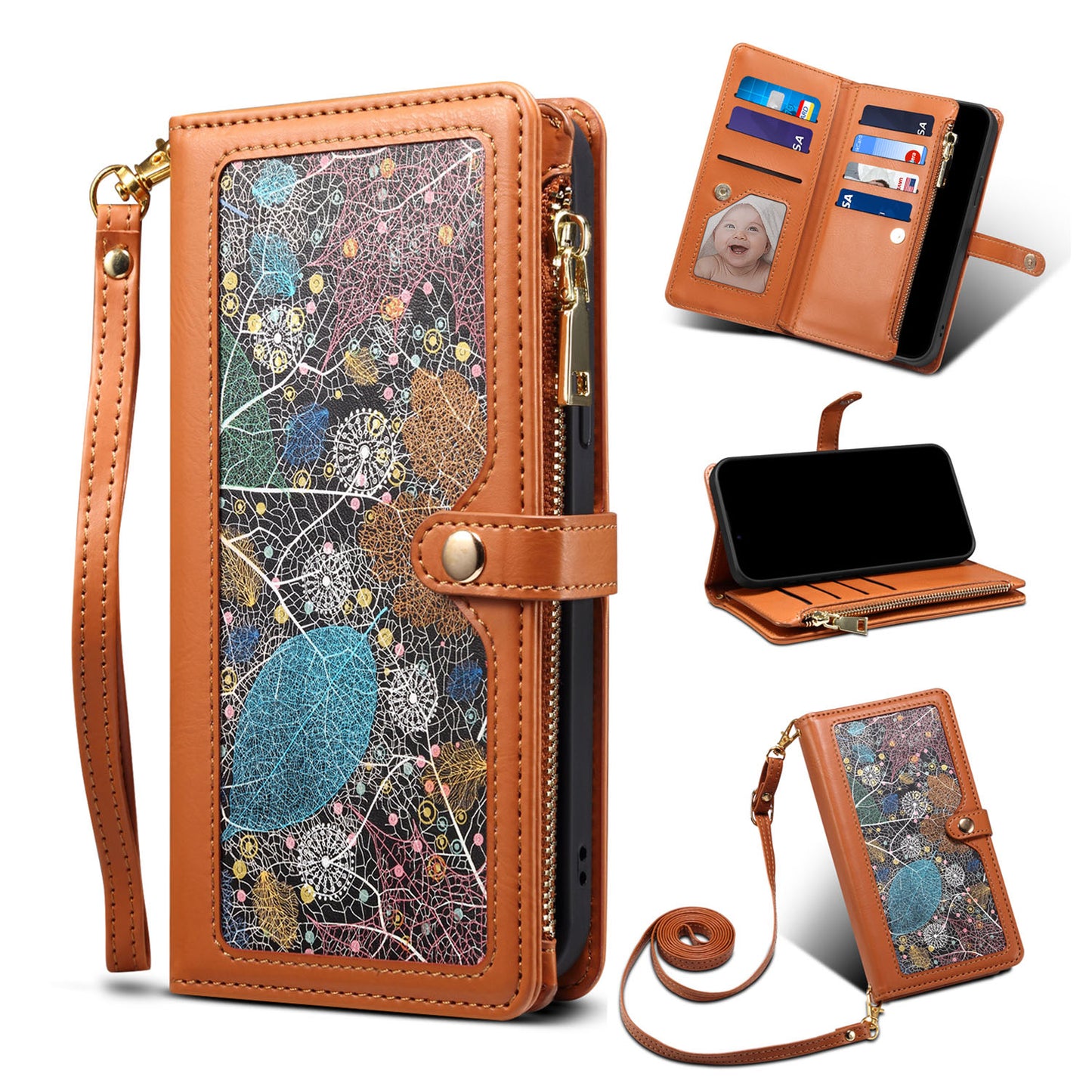Wallet Case for Galaxy A56 A55 5G, Crossbody Phone Cover for Women, PU Leather Zipper with Wrist Strap Flip Cover - Xingyrfid Series
