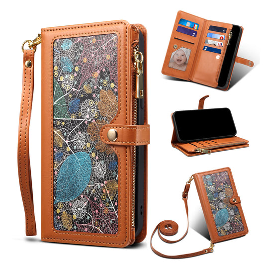 Wallet Case for iPhone 16e 15 Pro Max, Crossbody Phone Cover for Women, PU Leather Zipper with Wrist Strap Flip Cover - Xingyrfid Series