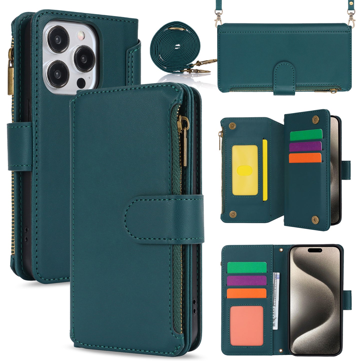 For iPhone 16 15 Pro Max Crossbody Wallet Case with RFID Blocking - Xkdkllqb Series