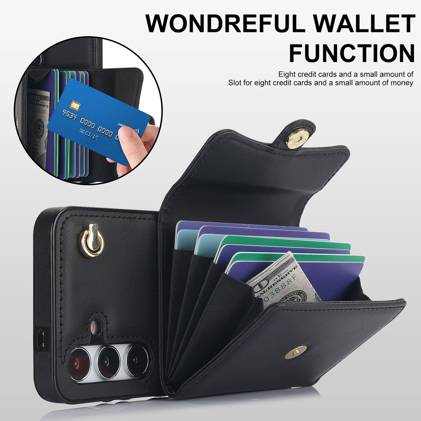 Compatible with Galaxy A55 A54 5G Crossbody Leather Detachable Adjustable Strap Wristlet Flip Wallet Phone Case with Card Holder - Xkfqkbgs Series