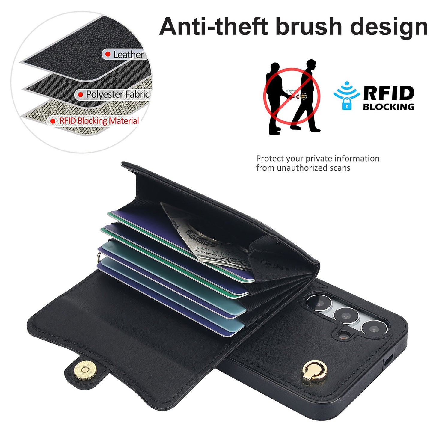 Compatible with Galaxy A55 A54 5G Crossbody Leather Detachable Adjustable Strap Wristlet Flip Wallet Phone Case with Card Holder - Xkfqkbgs Series