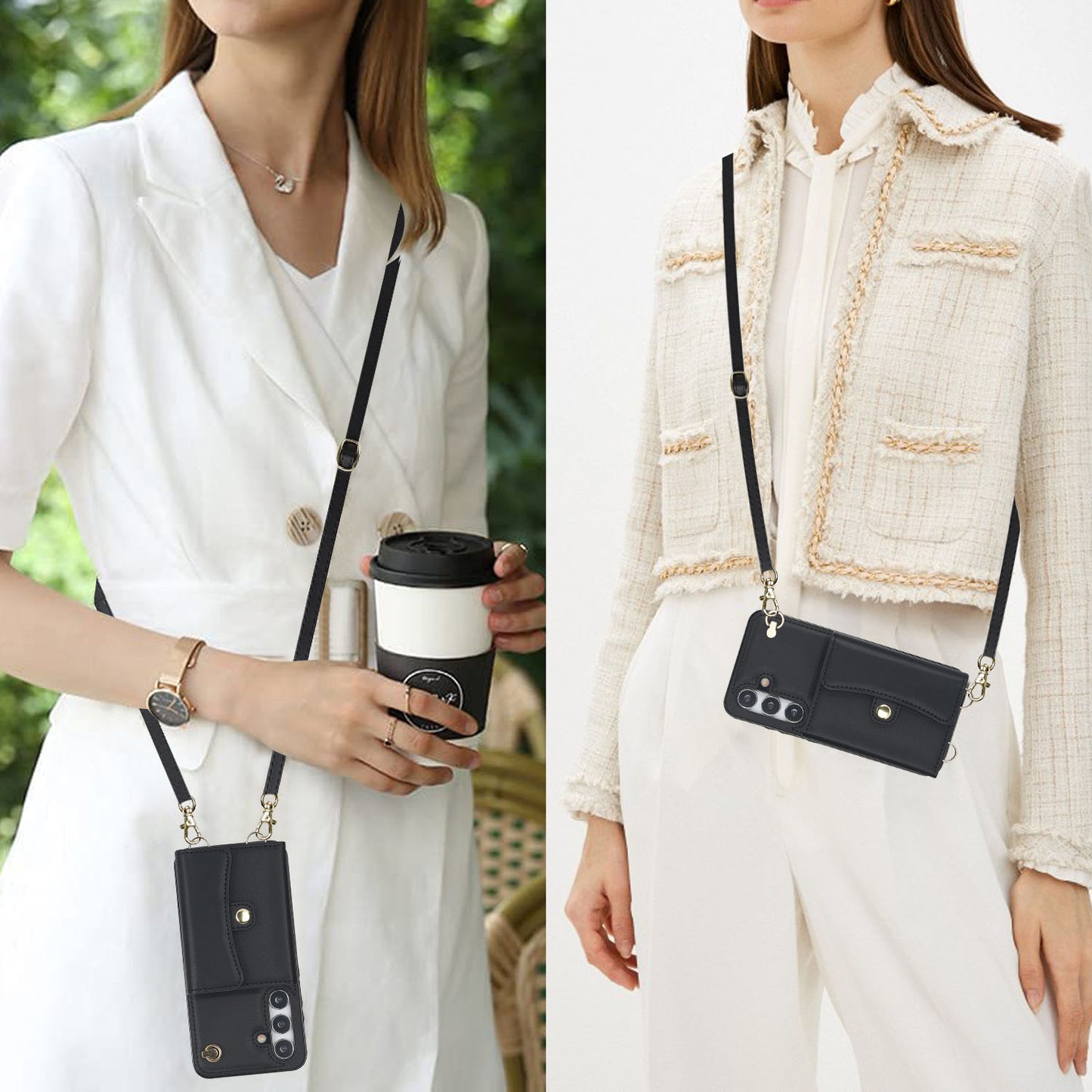 Compatible with Galaxy A55 A54 5G Crossbody Leather Detachable Adjustable Strap Wristlet Flip Wallet Phone Case with Card Holder - Xkfqkbgs Series