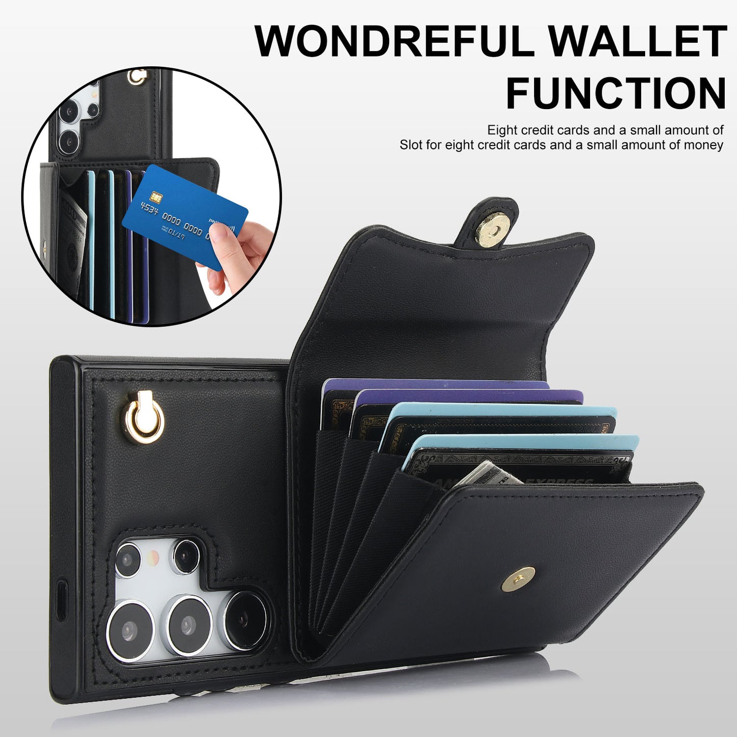 Compatible with Galaxy S25 S24 Crossbody Leather Detachable Adjustable Strap Wristlet Flip Wallet Phone Case with Card Holder - Xkfqkbgs Series