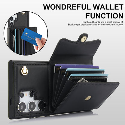 Compatible with Galaxy S25 S24 Crossbody Leather Detachable Adjustable Strap Wristlet Flip Wallet Phone Case with Card Holder - Xkfqkbgs Series
