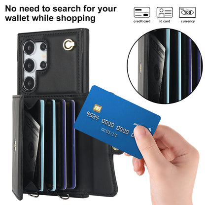 Compatible with Galaxy S25 S24 Crossbody Leather Detachable Adjustable Strap Wristlet Flip Wallet Phone Case with Card Holder - Xkfqkbgs Series