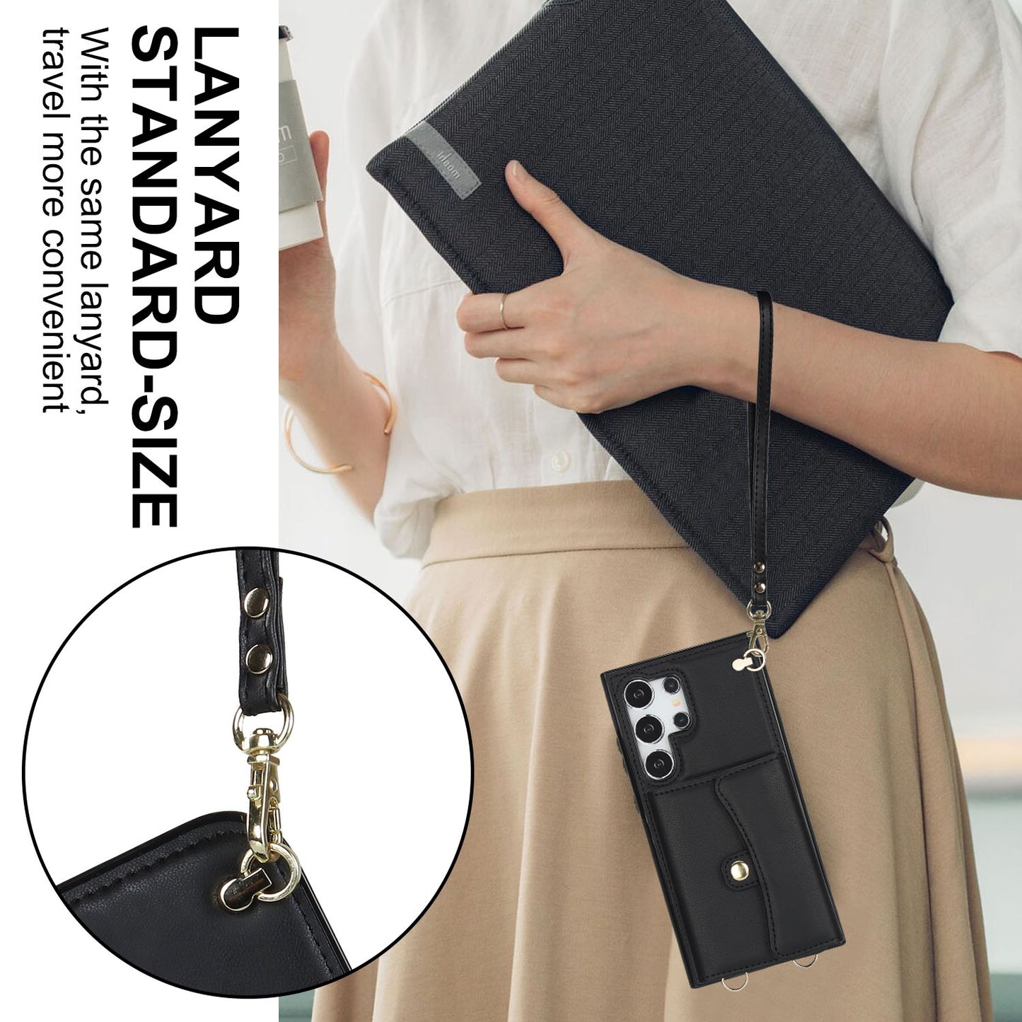 Compatible with Galaxy S25 S24 Crossbody Leather Detachable Adjustable Strap Wristlet Flip Wallet Phone Case with Card Holder - Xkfqkbgs Series
