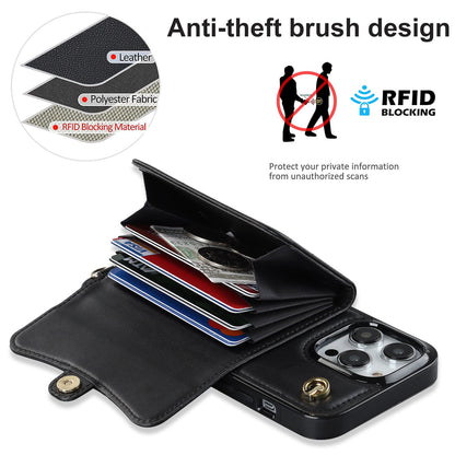 Compatible with iPhone 16e 15 Pro Max Crossbody Leather Detachable Adjustable Strap Wristlet Flip Wallet Phone Case with Card Holder - Xkfqkbgs Series