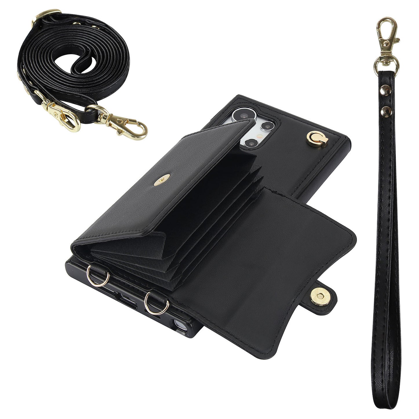 Compatible with Galaxy S25 S24 Crossbody Leather Detachable Adjustable Strap Wristlet Flip Wallet Phone Case with Card Holder - Xkfqkbgs Series