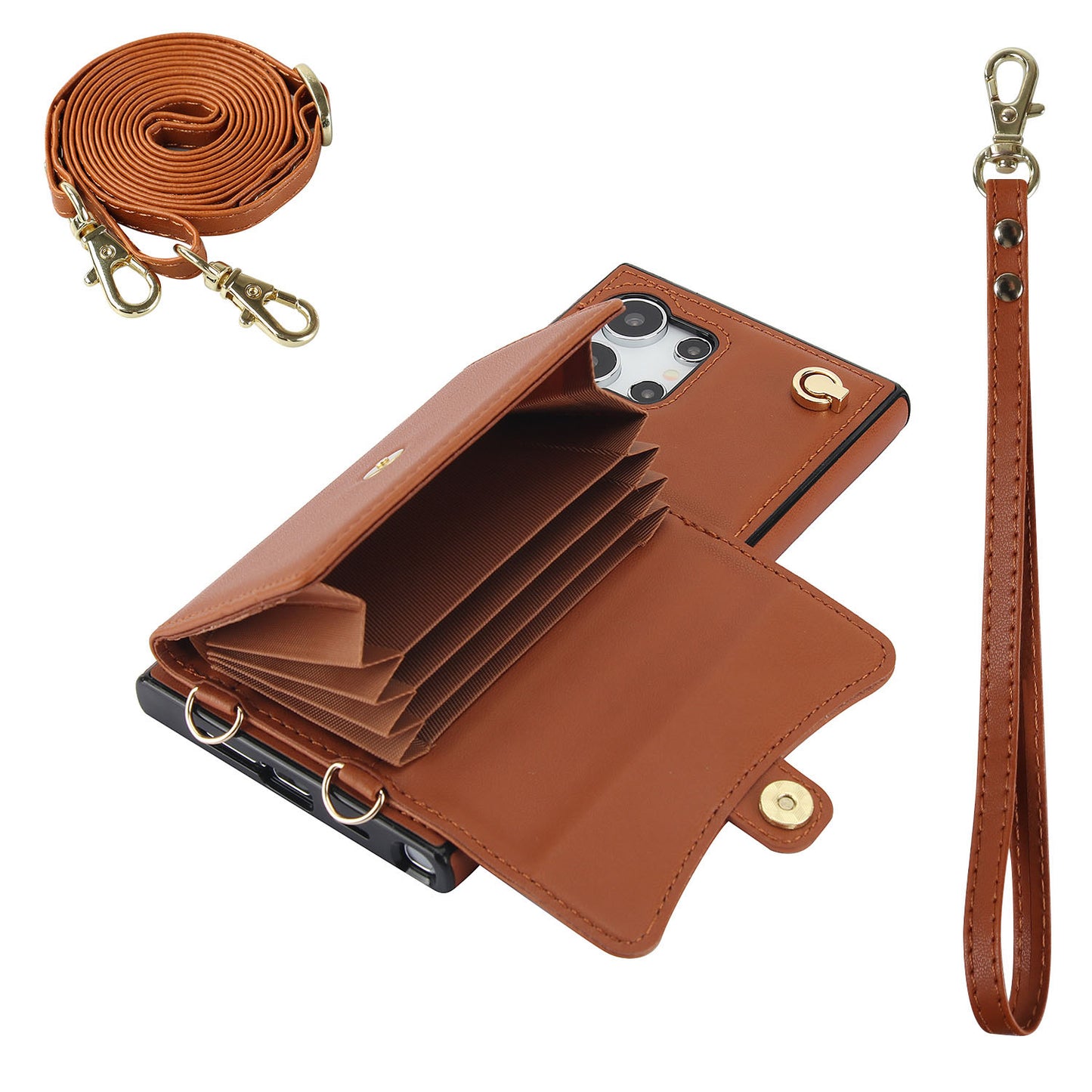 Compatible with Galaxy S25 S24 Crossbody Leather Detachable Adjustable Strap Wristlet Flip Wallet Phone Case with Card Holder - Xkfqkbgs Series