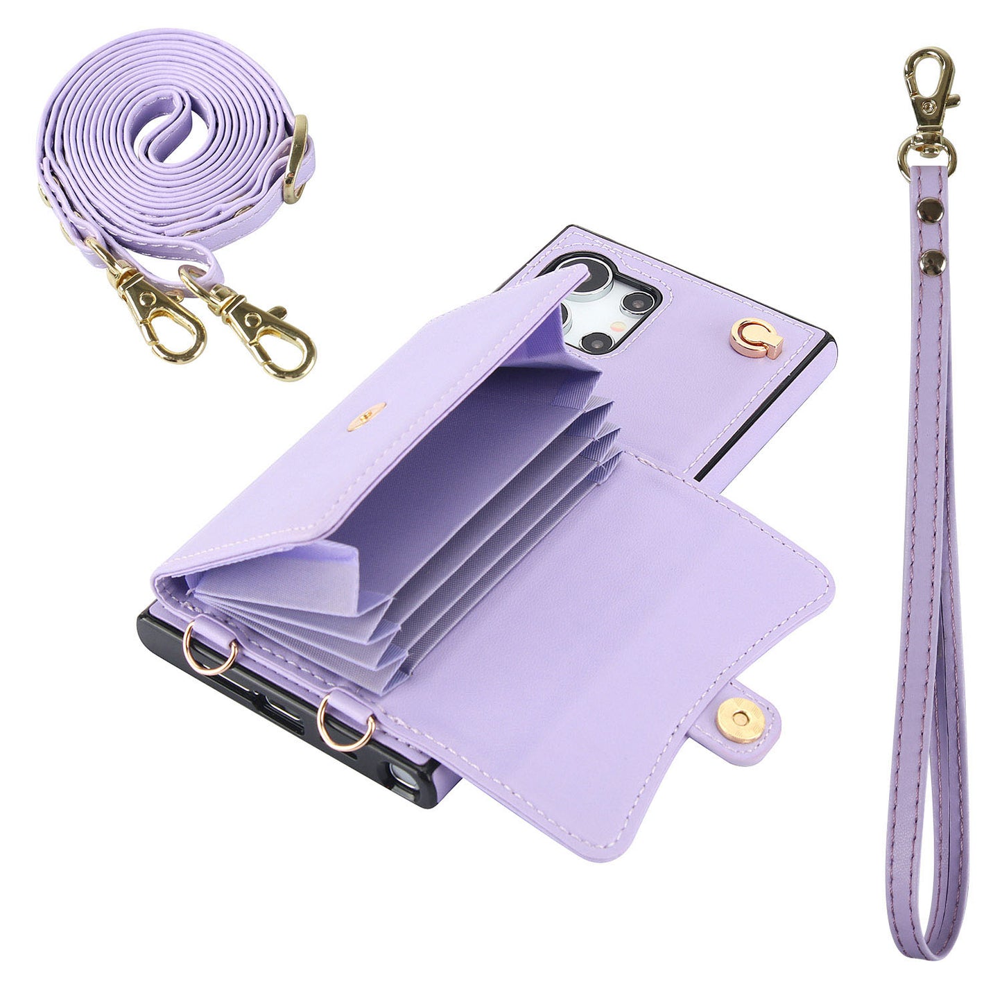Compatible with Galaxy S25 S24 Crossbody Leather Detachable Adjustable Strap Wristlet Flip Wallet Phone Case with Card Holder - Xkfqkbgs Series