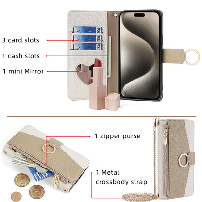 For Galaxy S25 Edge S24 FE Crossbody Wallet Case with Chain Lanyard Strap Mirror Bracket - Xkwjq Series