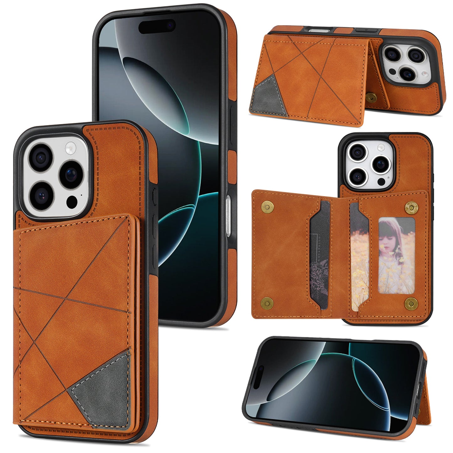 For iPhone 16e 15 Pro Max Wallet Case with Card Holder, Slim Leather Shockproof Protective Cover - Xtctk Series