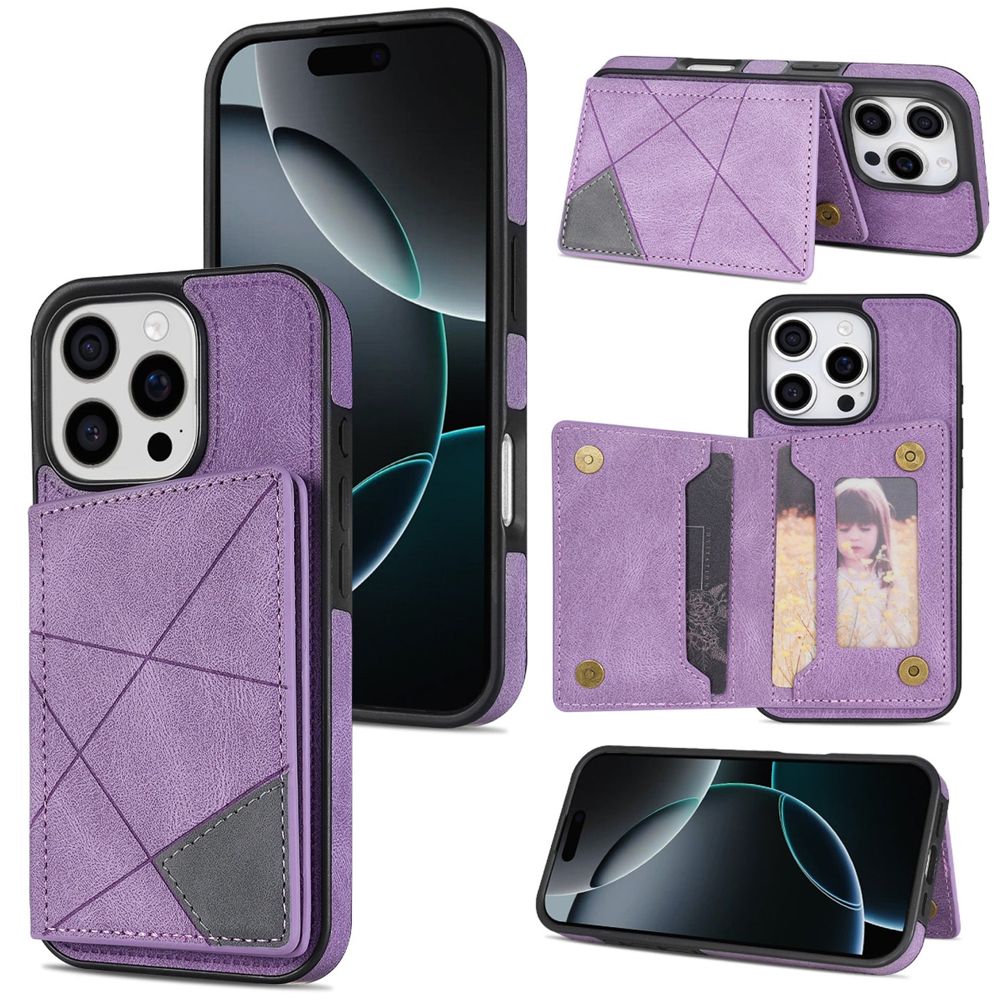 For iPhone 16e 15 Pro Max Wallet Case with Card Holder, Slim Leather Shockproof Protective Cover - Xtctk Series