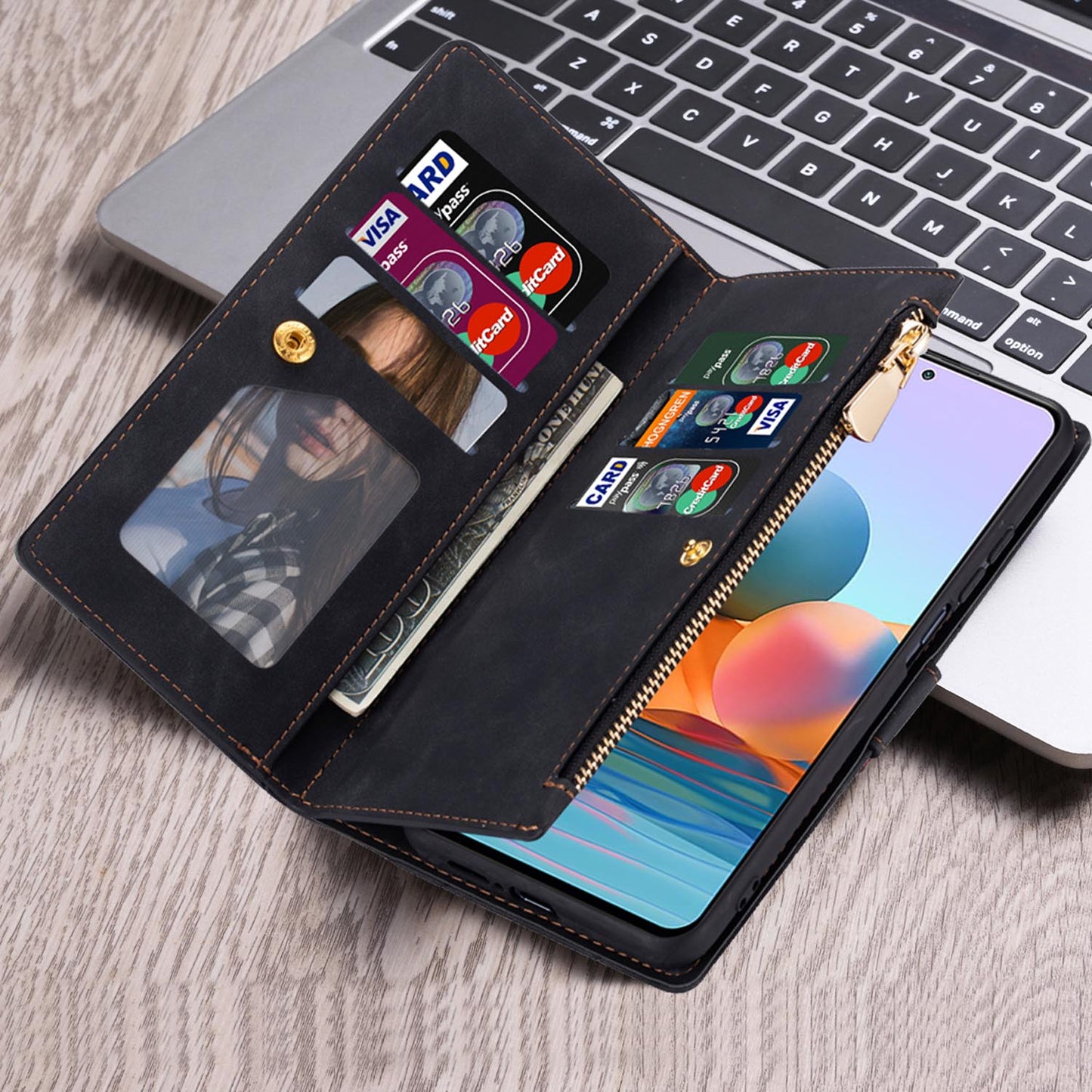 For Galaxy S25 Edge S24 Wallet Case with Card Holder and Magnetic Closure, PU Leather Zipper Flip Folio Cover - Xtpjdk Series