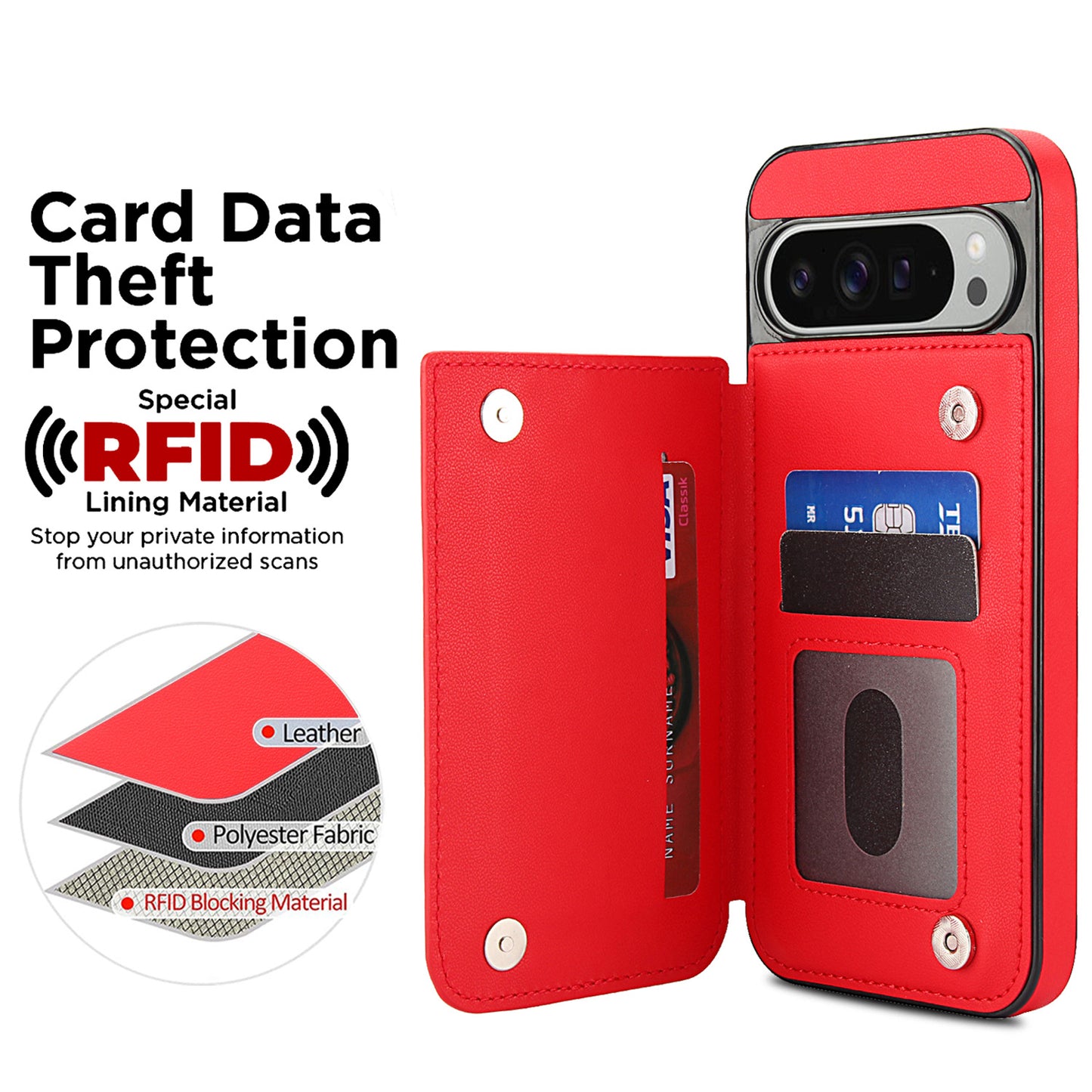 For Google Pixel 10 9 Pro XL Case with RFID Blocking Card Holder Magnetic Clasp Flip Cover - Xxfsk Series
