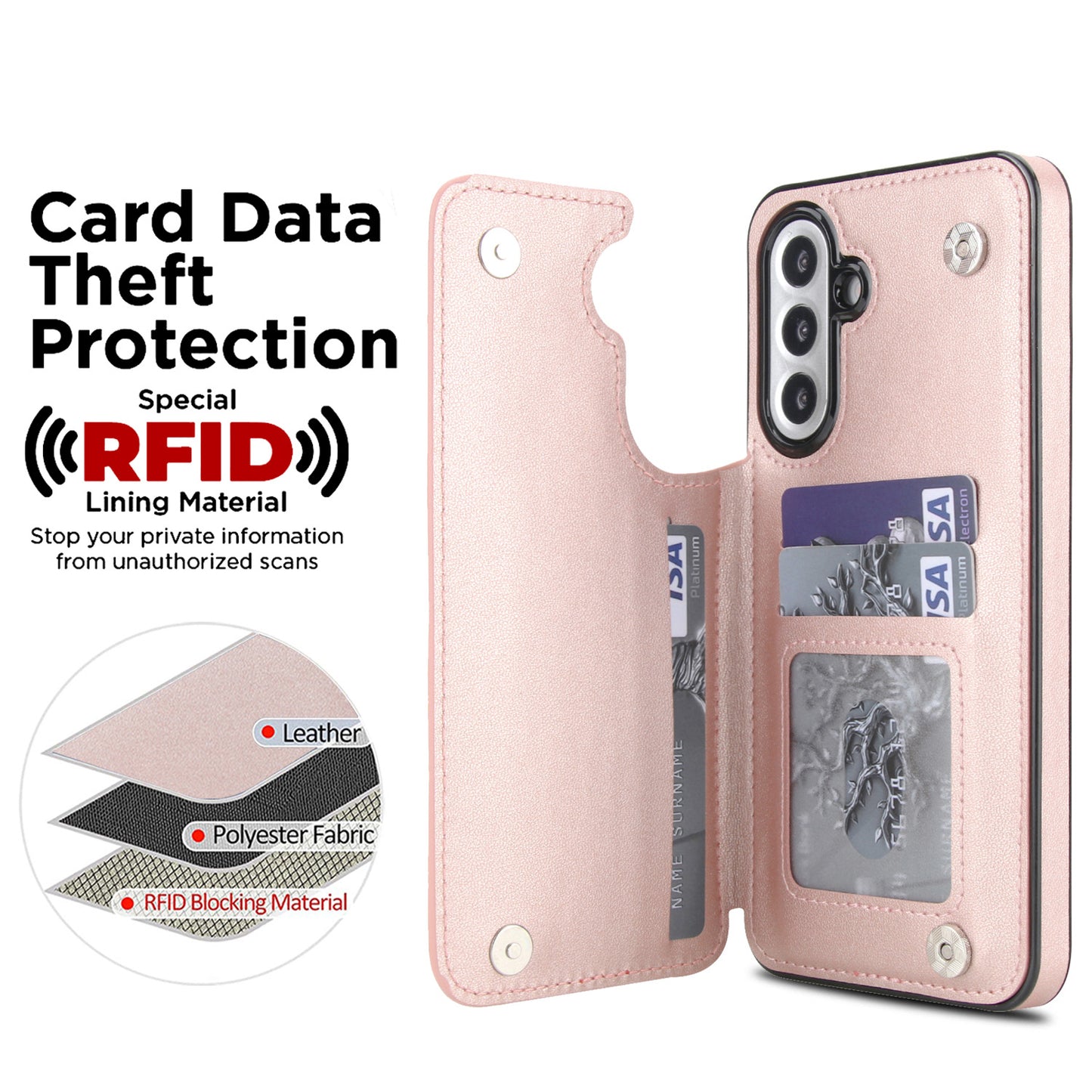 For Galaxy A56 A55 A54 A53 5G Case with RFID Blocking Card Holder Magnetic Clasp Flip Cover - Xxfsk Series