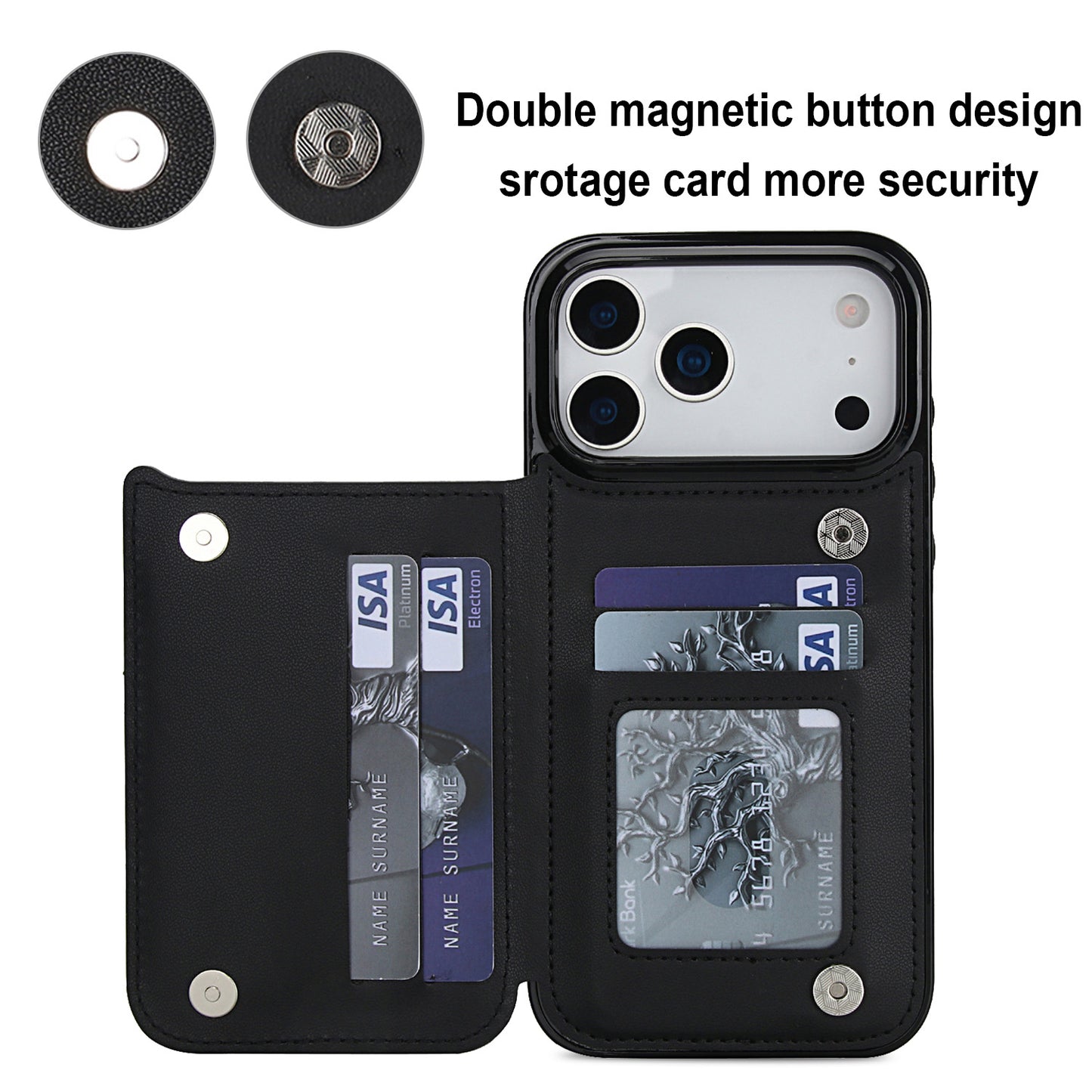 For iPhone 17 16 15 Case with RFID Blocking Card Holder Magnetic Clasp Flip Cover - Xxfsk Series