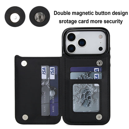 For iPhone 17 16 15 Case with RFID Blocking Card Holder Magnetic Clasp Flip Cover - Xxfsk Series