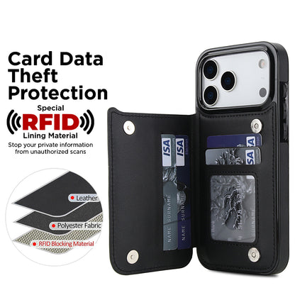 For iPhone 17 16 15 Case with RFID Blocking Card Holder Magnetic Clasp Flip Cover - Xxfsk Series