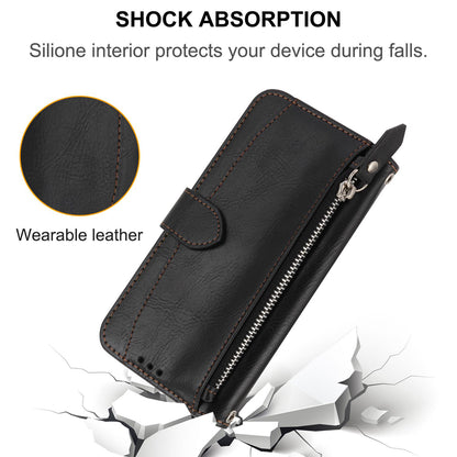 Wallet Case for iPhone 16e 15 Pro Max, PU Leather Zipper Pocket Flip Folio Phone Cover with Wrist Strap and Card Slots - Ypllgspt Series