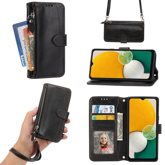 Wallet Case for Galaxy S25 Edge S24, PU Leather Zipper Pocket Flip Folio Phone Cover with Wrist Strap and Card Slots - Ypllgspt Series