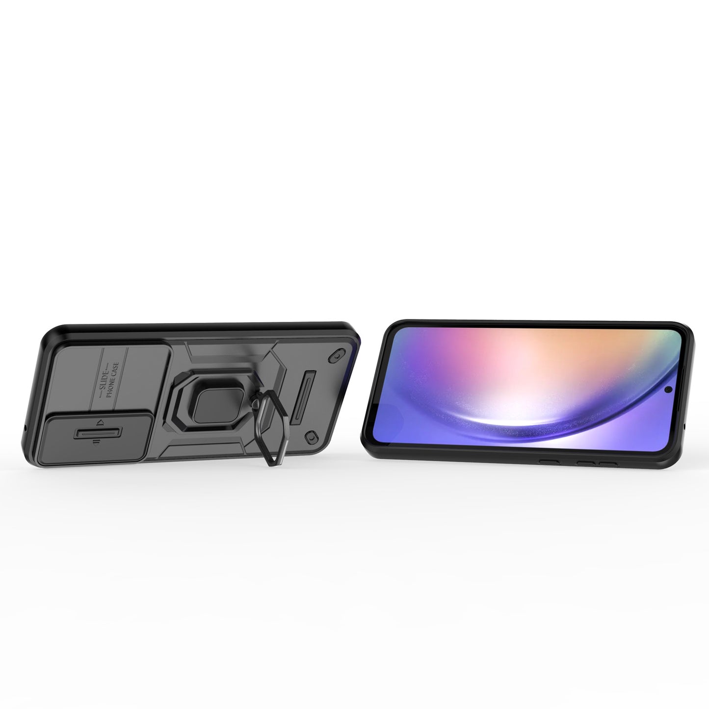 For Galaxy A56 A55 5G Heavy Duty Shockproof Case with Built in Slide Camera Lens Cover and Kickstand - Zhandx Series