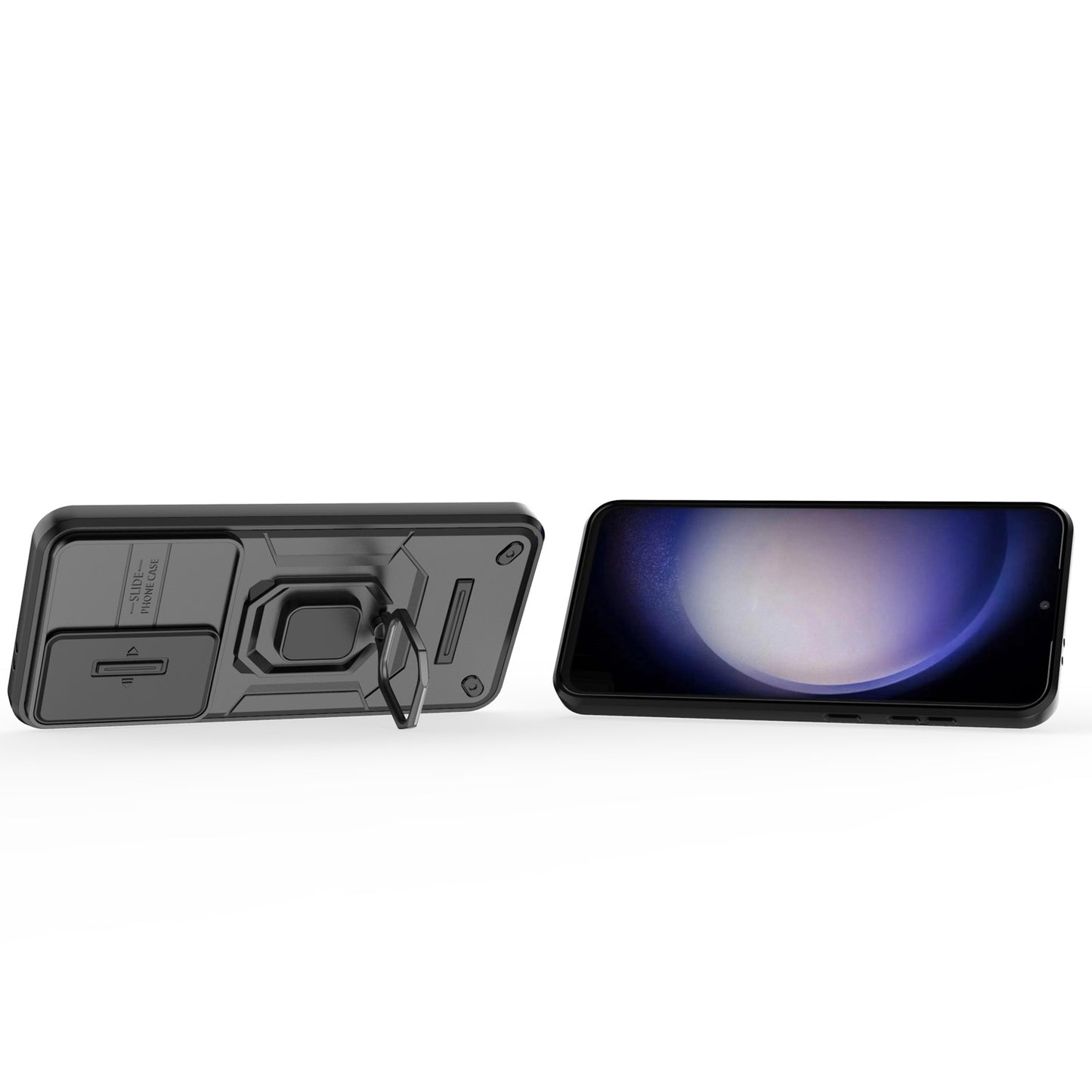 For Galaxy S25 Edge S24 Heavy Duty Shockproof Case with Built in Slide Camera Lens Cover and Kickstand - Zhandx Series