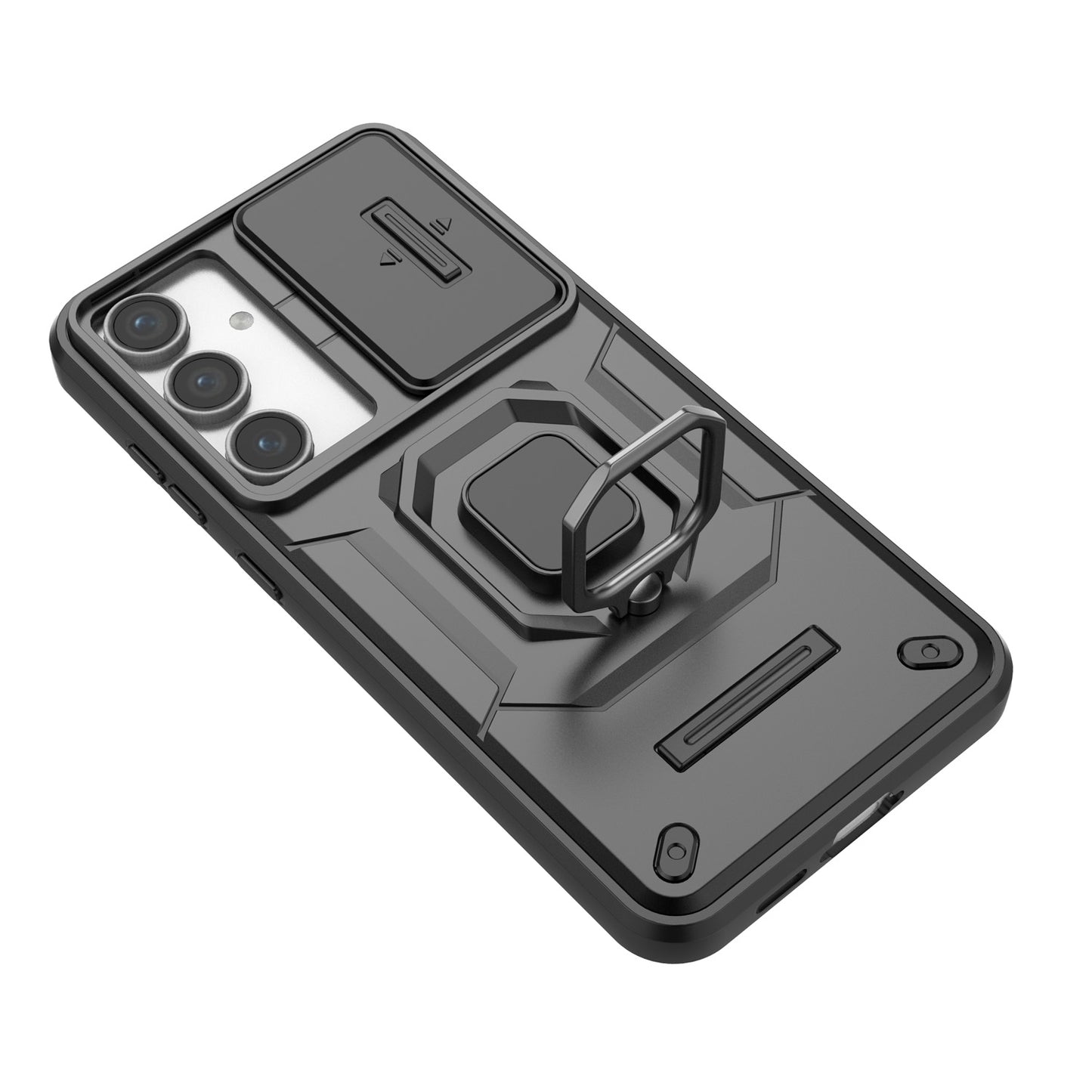 For Galaxy S25 Edge S24 Heavy Duty Shockproof Case with Built in Slide Camera Lens Cover and Kickstand - Zhandx Series