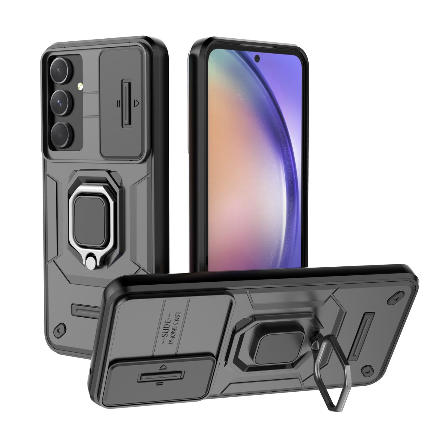 For Galaxy A56 A55 5G Heavy Duty Shockproof Case with Built in Slide Camera Lens Cover and Kickstand - Zhandx Series