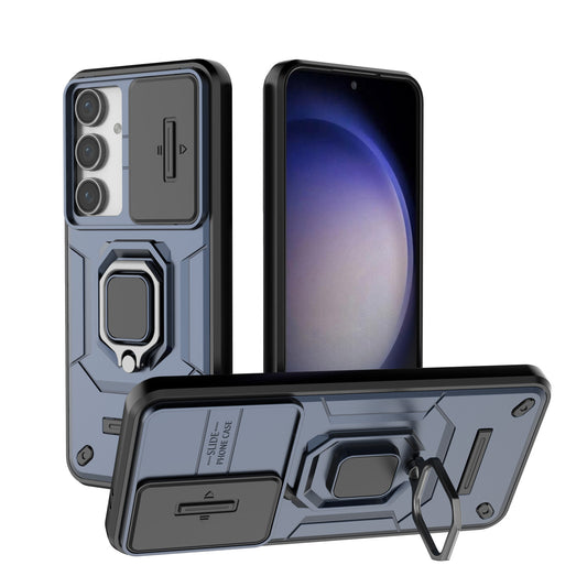 For Galaxy S25 Edge S24 Heavy Duty Shockproof Case with Built in Slide Camera Lens Cover and Kickstand - Zhandx Series