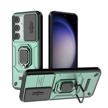 For Galaxy S25 Edge S24 Heavy Duty Shockproof Case with Built in Slide Camera Lens Cover and Kickstand - Zhandx Series