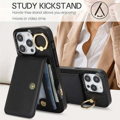 For iPhone 16e 15 Pro Max Wallet Case with Card Holder, Leather Protective Cover with Kickstand - Zhihqbk Series