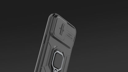 For iPhone 16 15 Pro Max Heavy Duty Shockproof Case with Built in Slide Camera Lens Cover and Kickstand - Zhandx Series