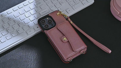 Compatible with iPhone 16e 15 Pro Max Crossbody Leather Detachable Adjustable Strap Wristlet Flip Wallet Phone Case with Card Holder - Xkfqkbgs Series